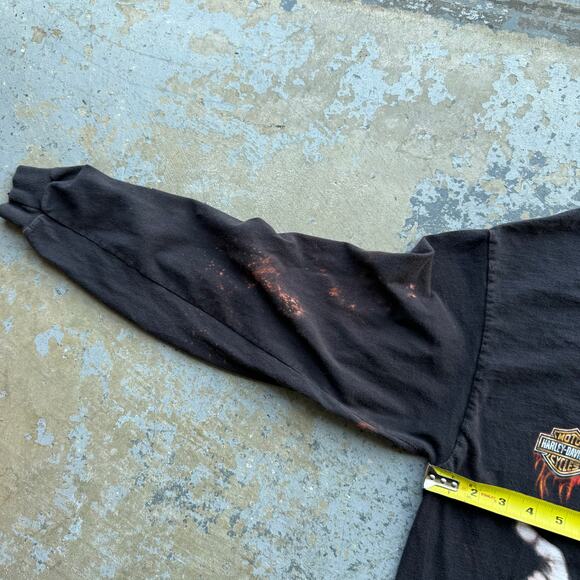 Y2K Harley Davidson Jester Flaming Flames Sleeves Faded Black Sz L - Picture 7 of 8